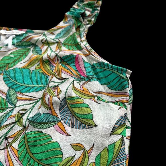 Rose + Olive Tank Top Womens 1X Multicolor Leaf Print Ruffle Strap Blouse NWT - Picture 4 of 16